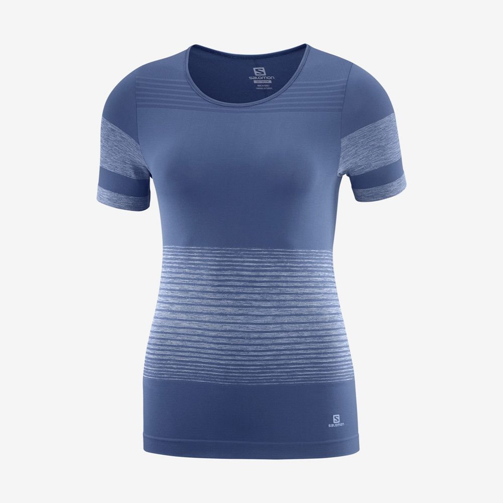 T-Shirts Salomon Femme Foncé - Salomon ESSENTIAL MOVE ON SEAMLESS - France (7402-GBHDJ)